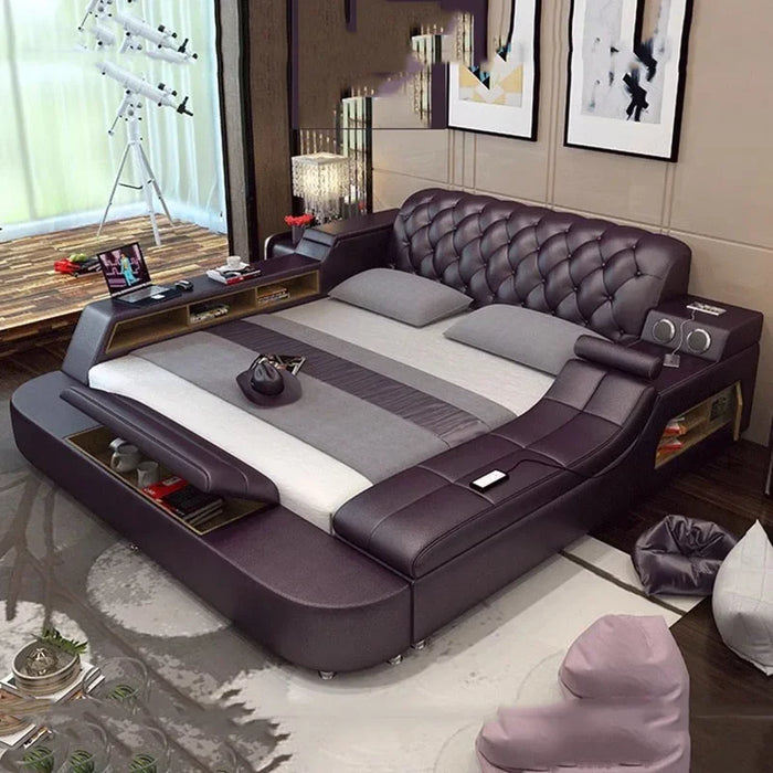Multifonction Aesthetic Double Bed Queen Size Master Twin King Double Bed Luxury Leather Smart Cama Box Casal Bedroom Furniture