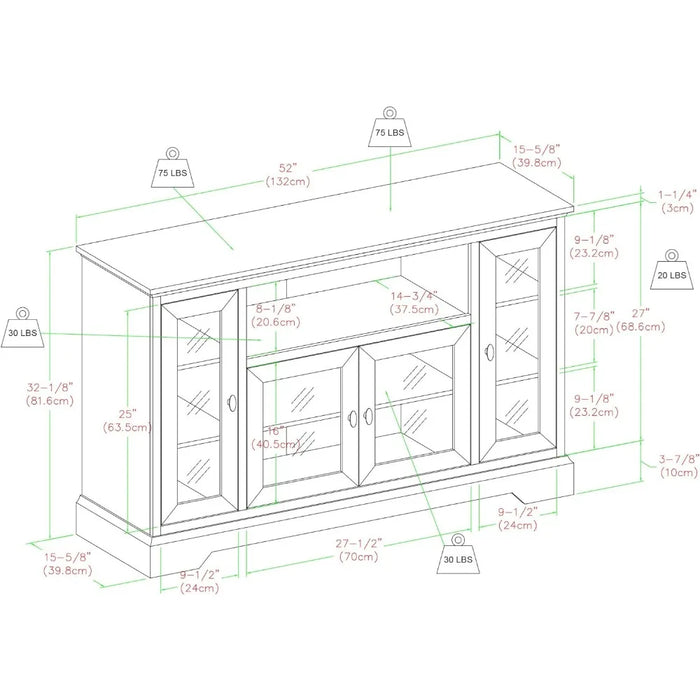TV cabinet, traditional wooden universal TV stand, suitable for TV flat screen living room entertainment center up to 58 inches