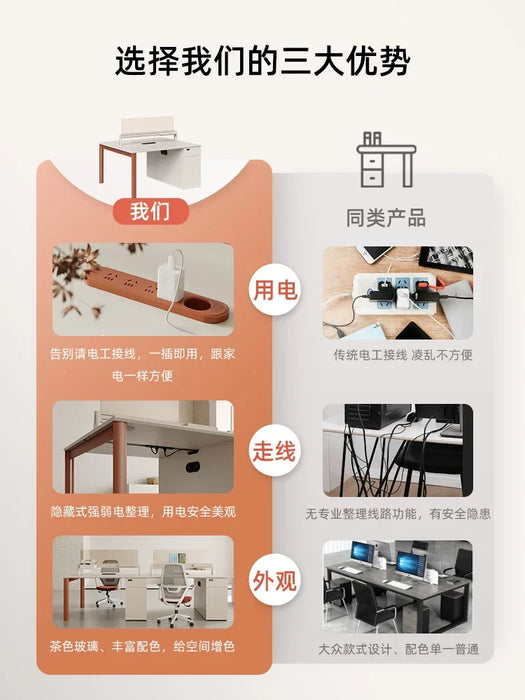 Office desks, chairs, screens, workstations, employee combinations, card seats, office staff desks, minimalist office furniture