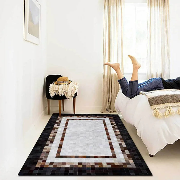 200*300cm fashion modern imitation leather pattern square frame brown black living room bedroom bedside carpet floor mat