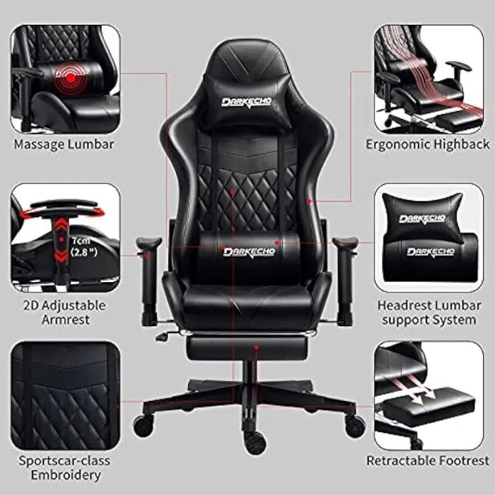 Darkecho Gaming Chair Office Chair with Footrest Massage Racing Computer Ergonomic Chair（Black/Purple）optional