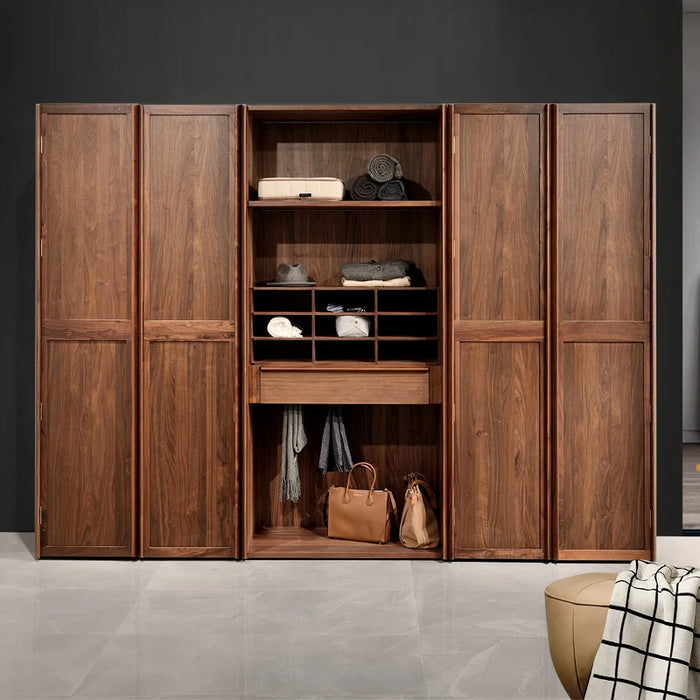 North American black walnut two-door wardrobe Italian minimalist all solid wood large wardrobe home bedroom cabinet adult Nordic
