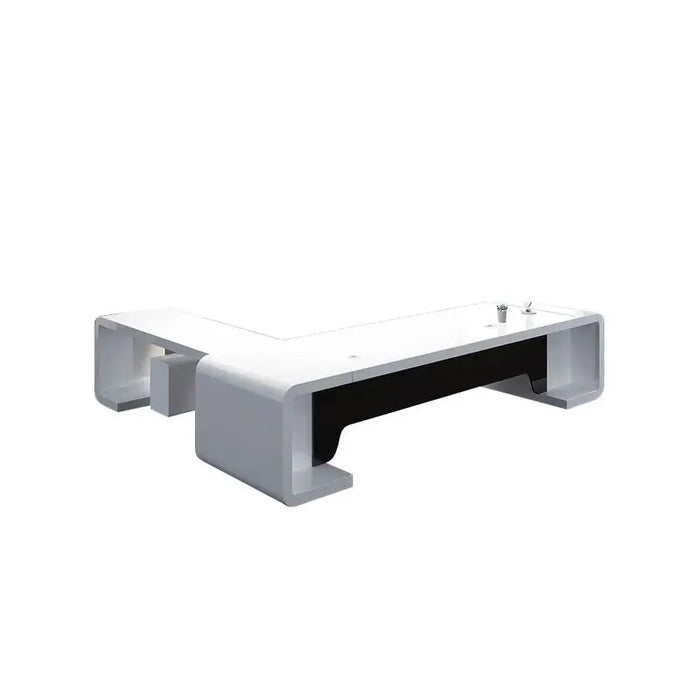 78.7" L-Shaped Modern Executive Desk of Right Hand with Drawers in White & Black