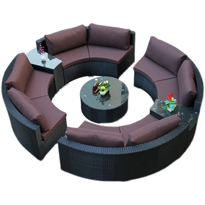 Outdoor rattan woven sofa outdoor waterproof sunscreen circular arc semi-circular woven combination yard furniture