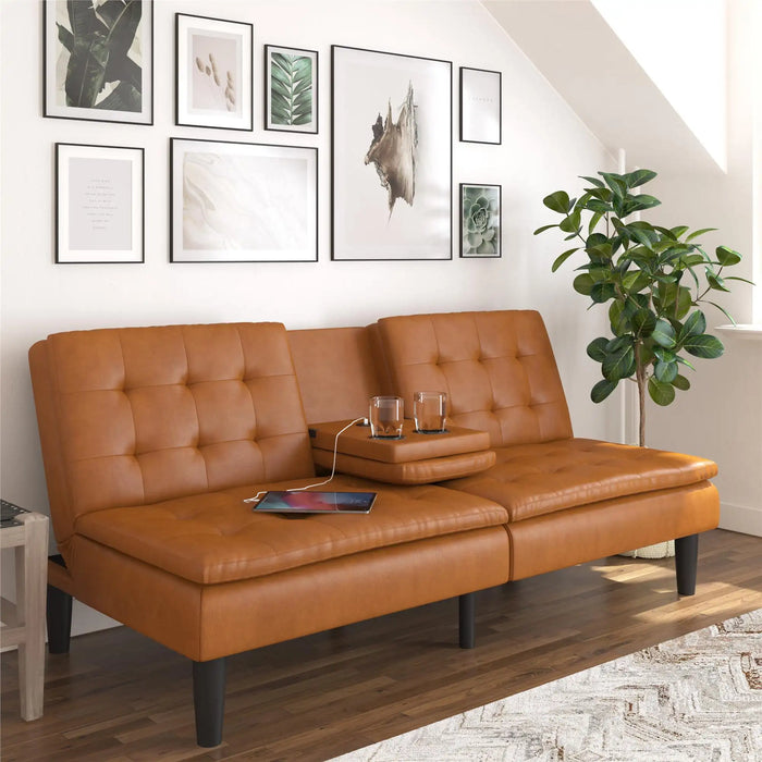 Memory Foam Futon with Cupholders and USB, Leather