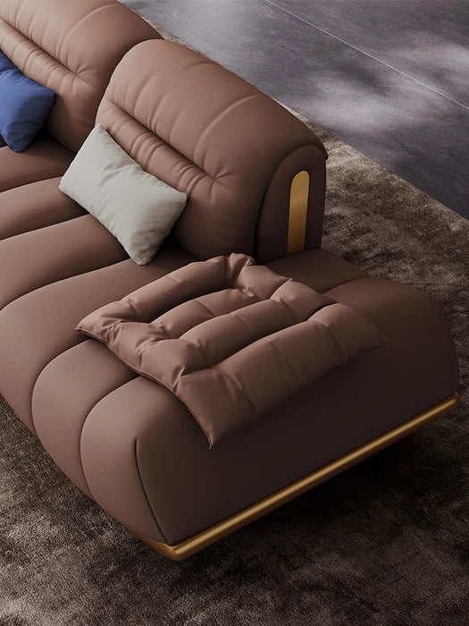 Italian light luxury leather sofa combination living room modern straight row large three person noble consort sofa