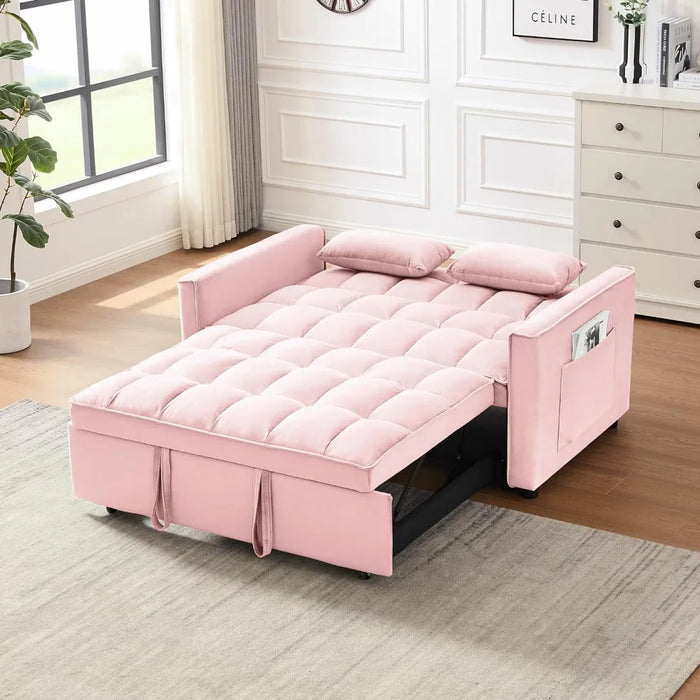 55.2" LoveSeat, Velvet Lounge Futon Chaise, Reversible Bed & Pockets & Toss Pillows, 2-seat Fabric Convertible, Pull Out Couch