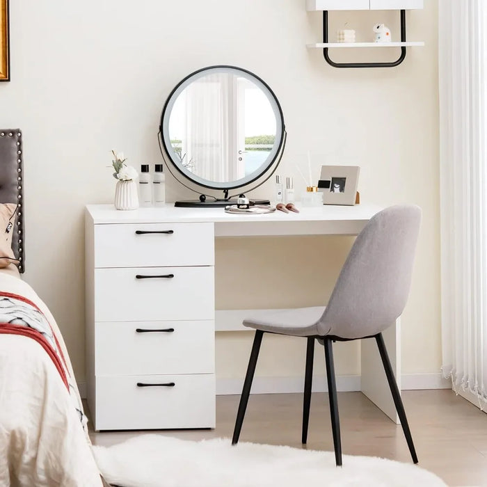 Tangkula White Desk with 4 Storage Drawers, Home Office Writing Desk, Modern Executive Desk, Laptop PC Desk, Vanity Makeup