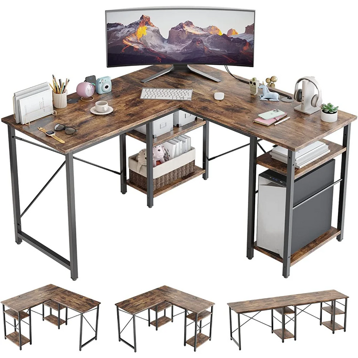 Bestier L Shaped Computer Desk, Reversible Corner Office Desk with Shelves, 75 Inch 2 Person Long Desk, Writing Study Table