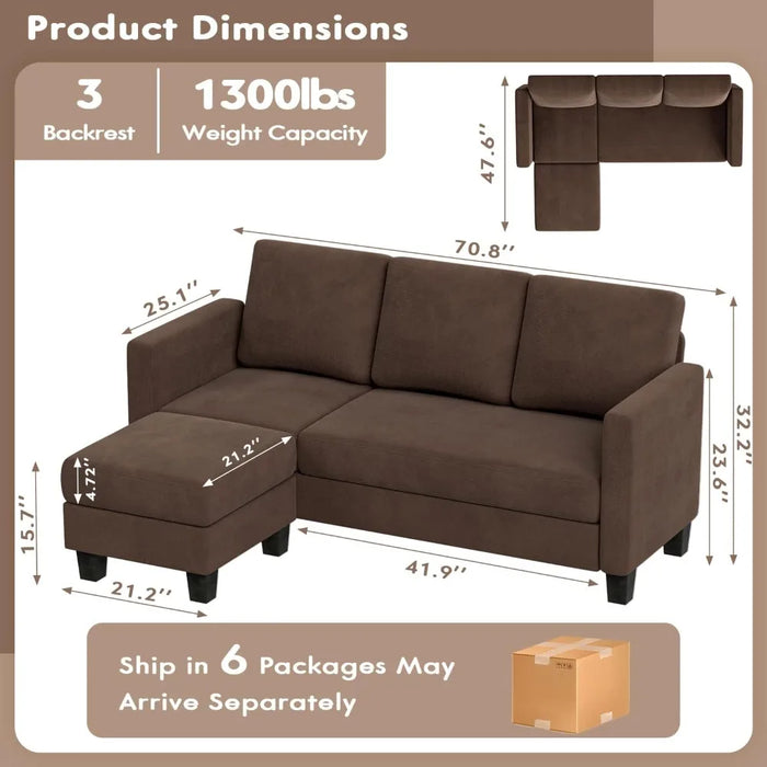 Convertible Sectional Small Sofa L-Shaped Couch Seat with Modern Linen Fabric, for Living Room, Apartment,Study and Office