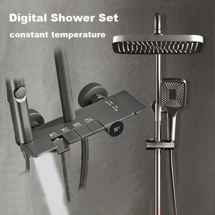 Bathroom Shower Full Set Black White Gray Bathtub Toilet System Rain Pressurized Digital LED Shower Sets Hot Cold Shower Faucet