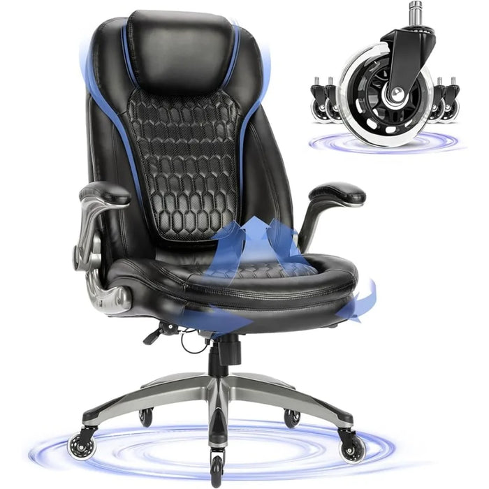 Stylish Leather Chair With Upgraded Caster for Swivel (Black Individual Armchair Office Chairs 300lbs) Freight Free Furniture