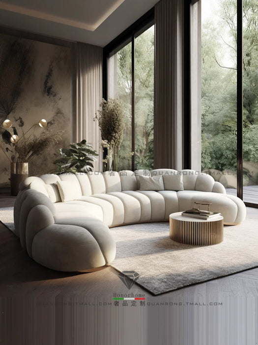 Curved Sofa Cream Style Curved Sofa Creative Sofa for Living Room, Multi Seat Sales Office, Hotel Lobby Sofa