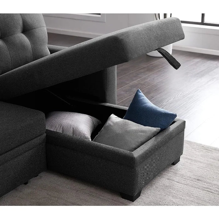 L-Shaped 3-Seaters Corner Sectional Sofa W/Pull Out Sleeper Couch Bed and Reversible Storage Chaise, Modern Convertible Sofabed