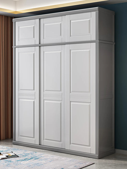 Solid wood wardrobe sliding door household bedroom modern simple 2 doors 3 sliding doors white log storage cabinet
