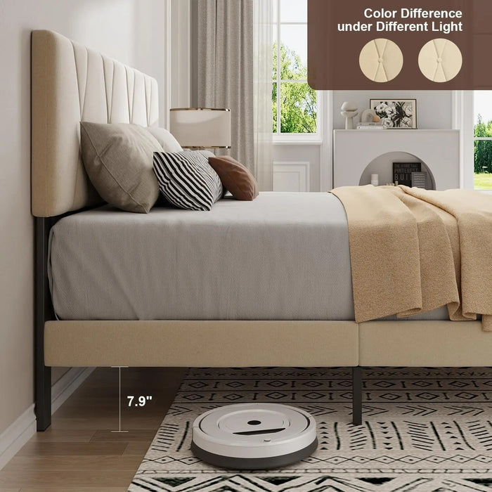 Gizoon Queen Bed Frame with Adjustable Velvet Headboard, Upholstered Platform Bed Frame with Sturdy Metal Frame