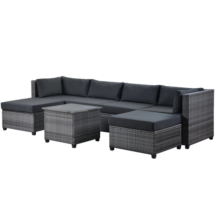 7 Piece Rattan Sectional Seating Group with Cushions, Outdoor Ratten Sofa Patio Furniture Set for Porch Lawn Garden Backyard