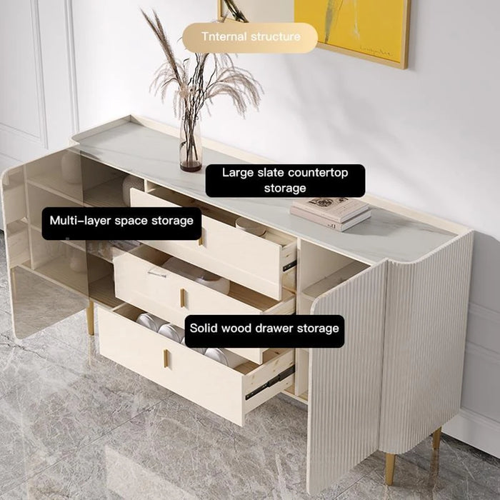 European Style Cupboard With Lid Drawer Cabinet Buffet Tables in Ivory Kitchen Sideboard Furniture Rock Slate Entrance Cabinet