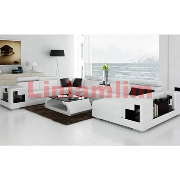 Linlamlim Italian Genuine Leather Sectional Sofa Futuristic Furniture U Shape Couch Living Room Big Sofas Set with Coffee Table