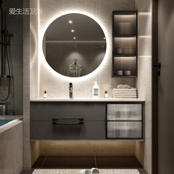 Modern Simple Slate Integrated Basin Hang Bathroom Vanity Cabinet With Sink Combination Light Hand Wash Smart Toilet