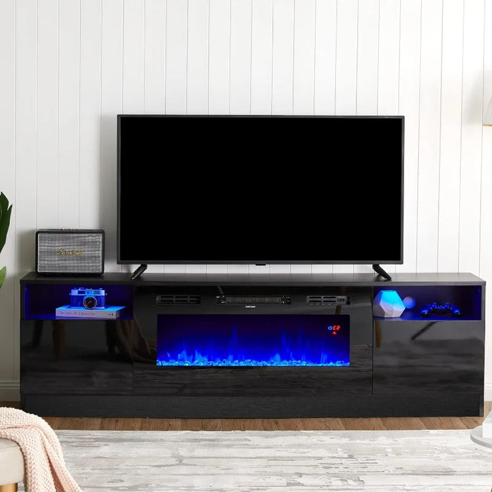 Amerlife Fireplace TV Stand with 36" Electric Fireplace, LED Light Entertainment Center, Modern Wood Texture,  Highlight Sto