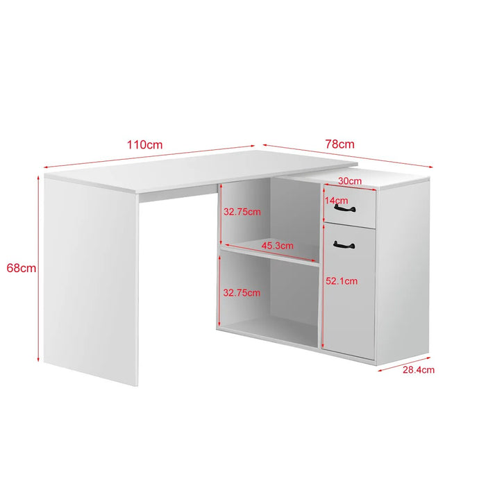 68 inch L-Shaped Rotating Computer Desk with Storage Shelves Modern Executive Corner Office Desk with 2 Drawers and File Cabinet
