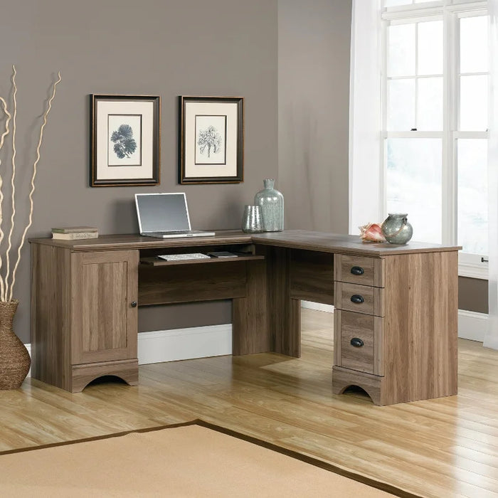 Sauder Harbor View Computer Desk, Salt Oak finish office desk