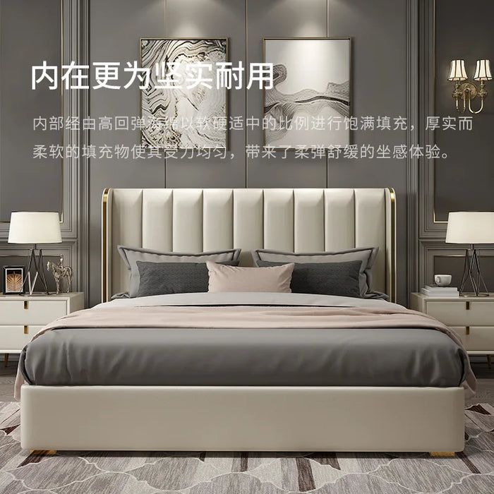Bedroom furniture Italian light luxury leather bed modern simple master bedroom queen bed