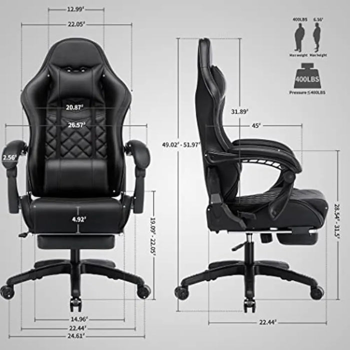 Blue Whale Massage Gaming Chair for Adults, 350LBS Office Chair with Retractable Footrest, Adjustable Armrest, Classic PU