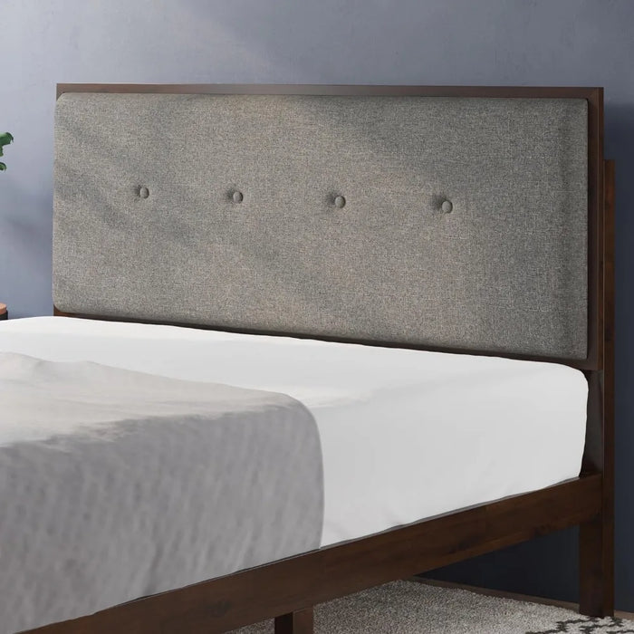 Moiz Wood Platform Bed Frame with Adjustable Upholstered Headboard / Solid Wood Bed / Wood Slat Support / No Box Spring Needed