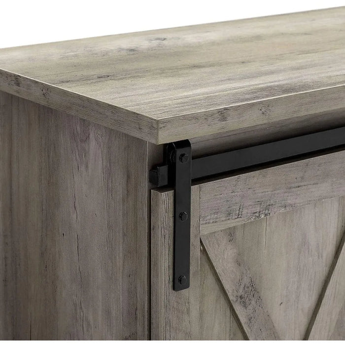 Modern farmhouse sliding barn door TV bracket, suitable for TVs under 65 inches, gray living room storage cabinet TV cabinet