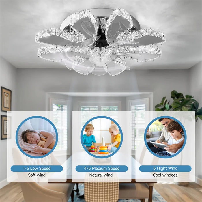 Luxury Crystal Ceiling Fan Stainless Steel Fixture Led Chandelier Chrome Plafon Fan Lamps Luminaire Dining Room FixtureLuminaire