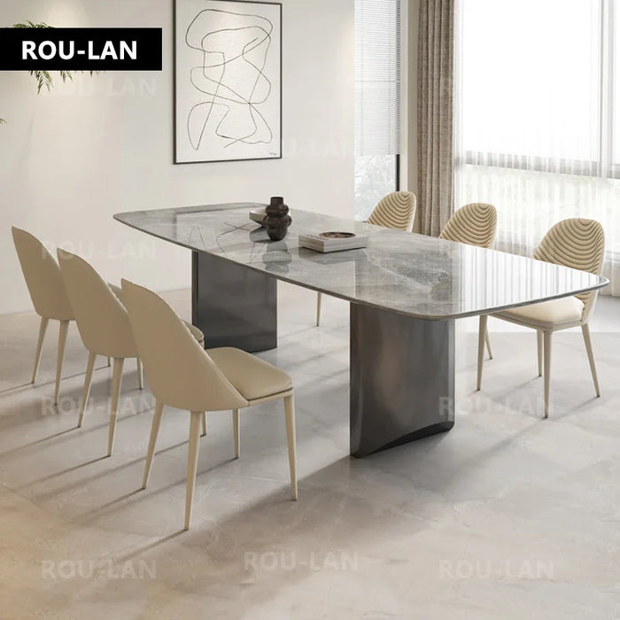 Modern Rock Slab Dining Table Light Luxury Super Crystal Stone Dining Table Marble Rectangular Pole Dining Table
