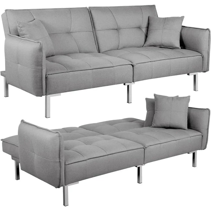 Sofa Bed Sleeper Convertible Futon Couches Fold Up and Down Linen Fabric Recliner for Living Room Gray Couch