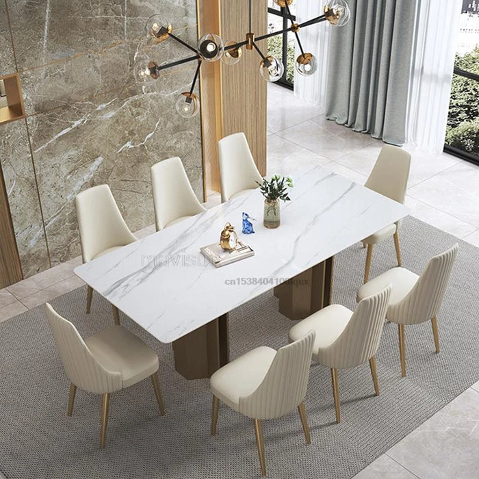 Bright Rock Slab Dining Table Italian Style Light Luxury Designer High-end Restaurant Modern Minimalist Rectangular Furniture