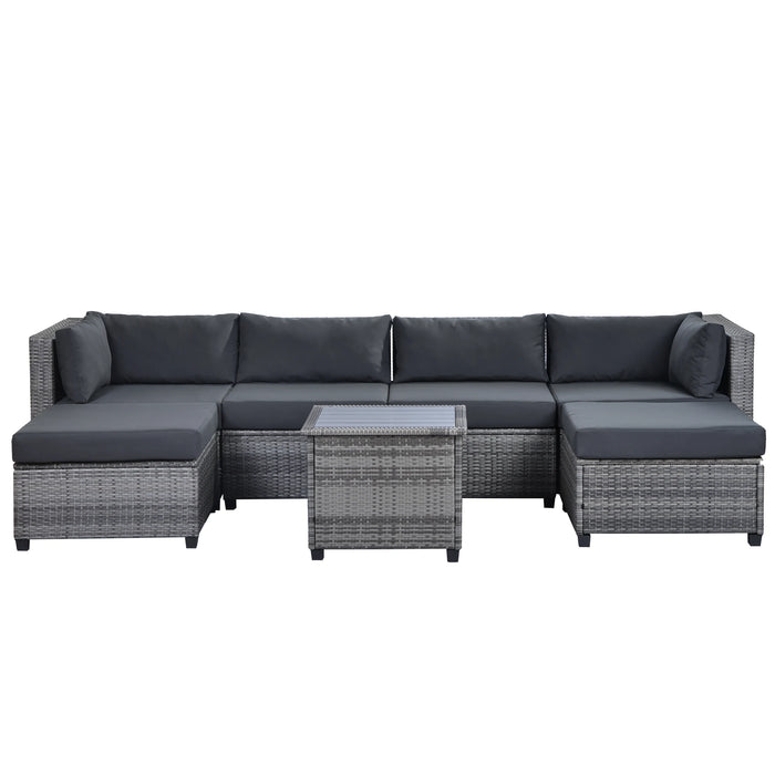 7 Piece Rattan Sectional Seating Group with Cushions, Outdoor Ratten Sofa Patio Furniture Set for Porch Lawn Garden Backyard