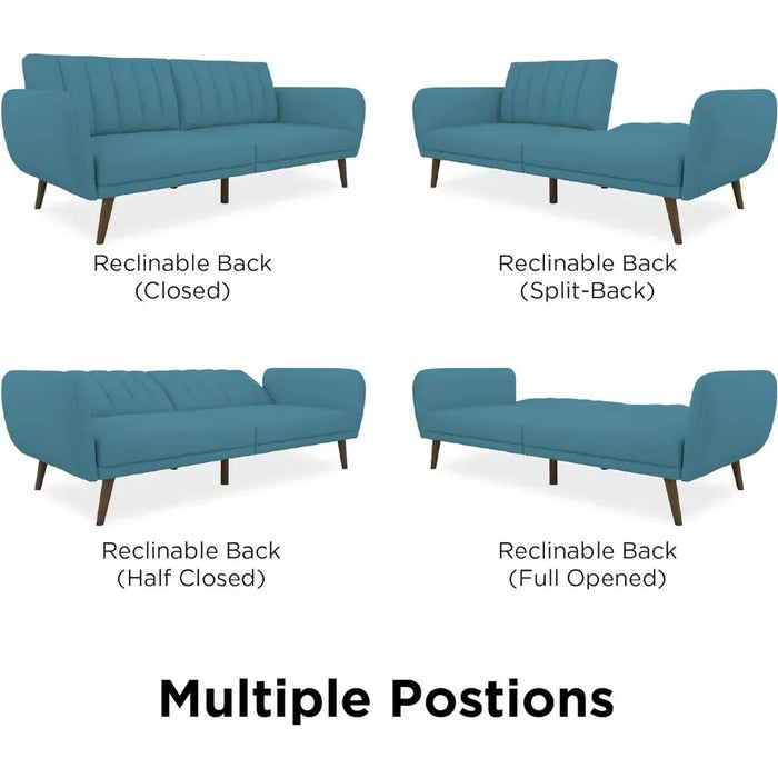 Sofa Futon - Premium Upholstery and Wooden Legs - Light Blue Couch