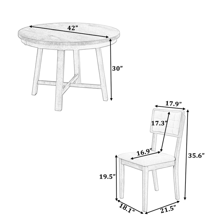 TOPMAX Rustic 42inch Round Dining Table Set with Cross Legs and Upholstered Dining Chairs for Small Places, Natural