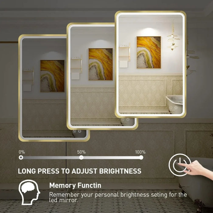 Bathroom Mirror, With Light, Wall Mounted Lighting Mirror, With Metal Frame Anti Fog Memory Function, Bathroom Mirror