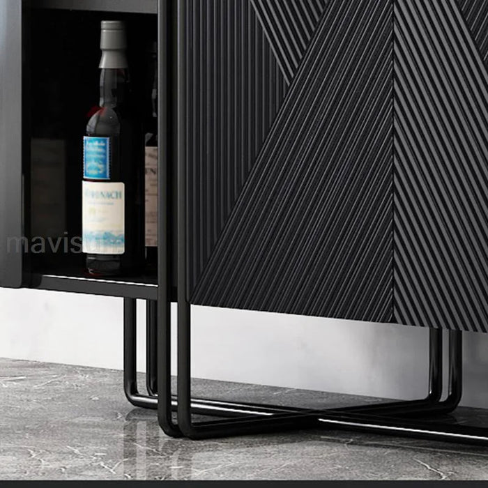 Black Sideboard For Dining Or Living Room Modern Home Furniture Rock Slab Table Top Cupboard Solid Wood Hallway Storage Cabinet