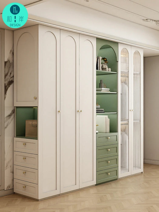 American solid wood wardrobe dresser one home bedroom light luxury French glass door overall wardrobe