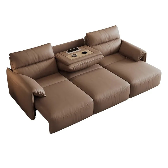 First-class multi-functional electric leather sofa bed straight row zero wall living room clamshell telescopic combination