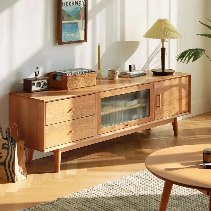 Nordic Tv Cabinet Coffee Table Combination Japanese-style Log Color Simple White Oak Wood Style Simple Living Room Furniture