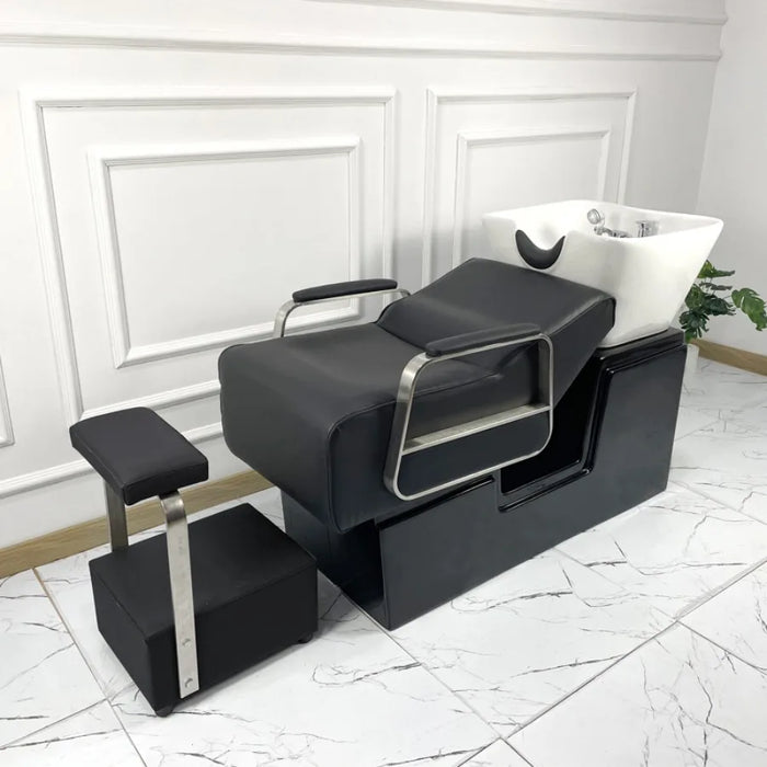 Commercial Shampoo Chair Wash Hair Salon Gold Head Spa Bed Shampoo Chair Stylist Luxury Basin Reclining Mobile Cadeira Furniture