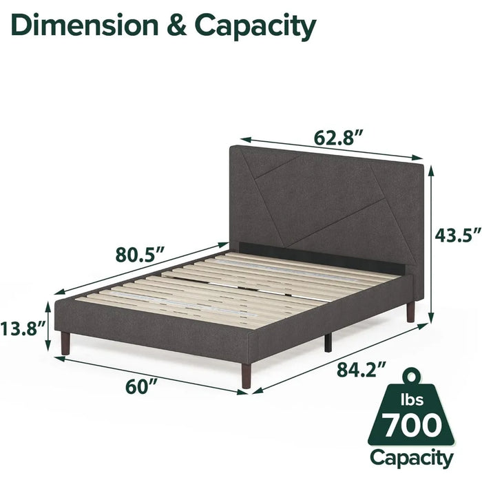 Judy Upholstered Platform Bed Frame / Mattress Foundation / Wood Slat Support / No Box Spring Needed