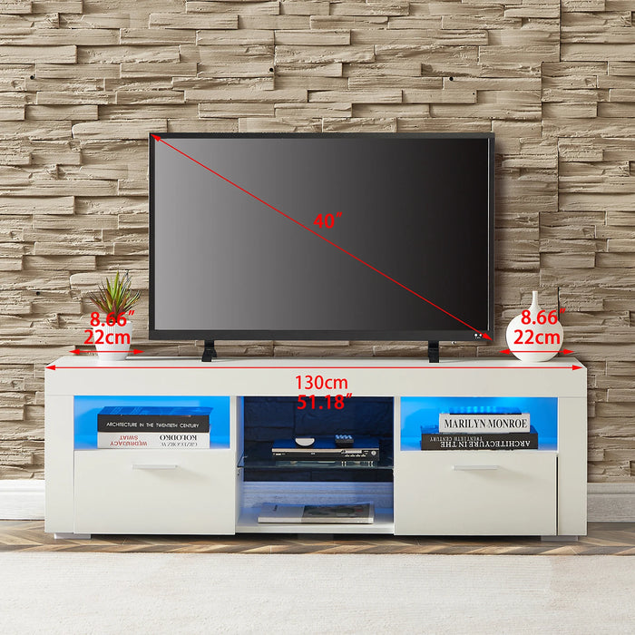 TV Stand with LED Lights and 2 Large Storage Drawer,High Glossy TV Cabinet For  Living Room or Bedroom Furniture