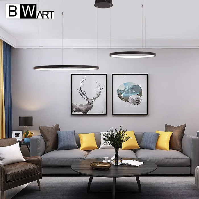 Modern LED Pendant Chandelier Lights for Living Dining Room White Black Circle Rings Aluminum Body Lamp Fixtures Home Lamp
