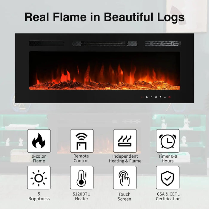 MELLCOM 79" Fireplace TV Stand with 40" Electric Fireplace, TV Console for TVs up to 90", Entertainment Center with Adjustable