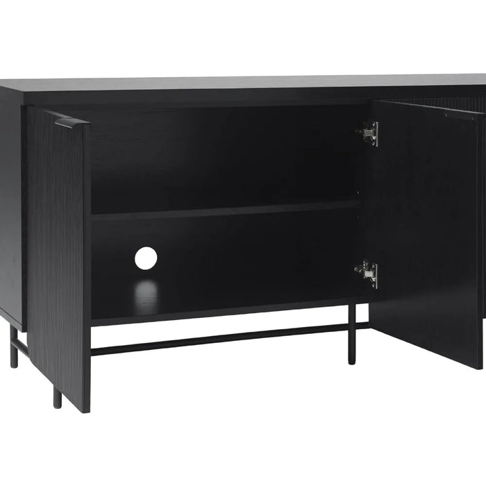 TV cabinet, 4-door side panel with grooves, 69 inches, black, living room rectangular TV cabinet with legs