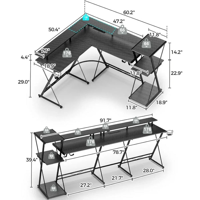 Tv Table for Laptop Bed 50” Reversible Computer Desk With Storage Shelf & Monitor Stand With Headphone Hook Bureau Gaming Chair